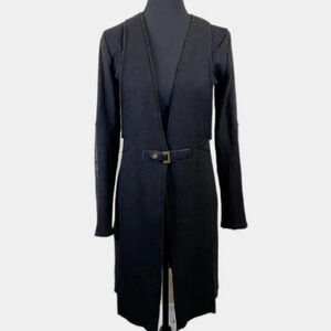 Rebecca King Long Line Cardigan Faux  Leather Sleeve